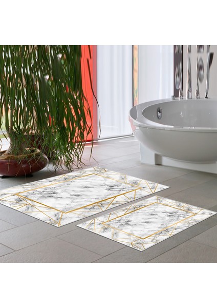 Thalia Home Kaymaz Taban Yıkanabilir 2'li Set Banyo Halısı Banyo Paspası Klozet