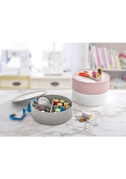 3 Gözlü Saklama Kabı Dikiş ve Takı Kutusu - Gri