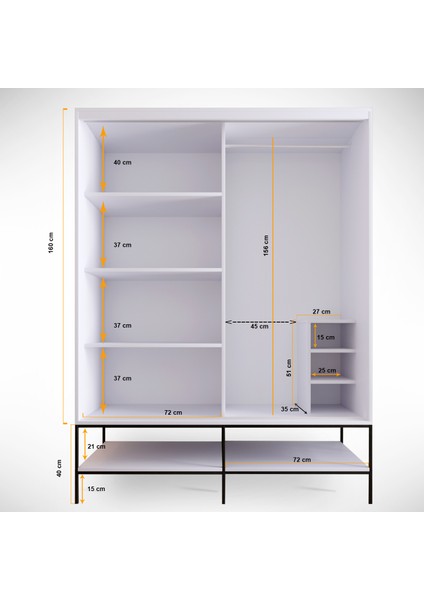 Pasific Home Martin 2 Kapaklı Sürgülü Gardırop Elbise Dolabı,150 cm,Beyaz