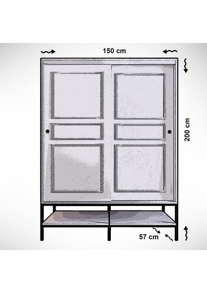 Pasific Home Martin 2 Kapaklı Sürgülü Gardırop Elbise Dolabı,150 cm,Beyaz