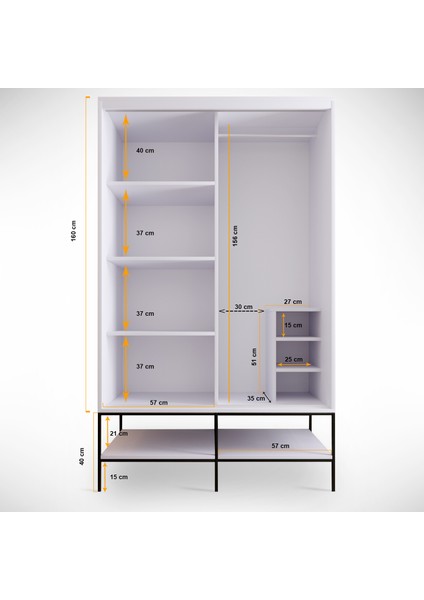 Pasific Home Martin 2 Kapaklı Sürgülü Gardırop Elbise Dolabı 120 cm Beyaz Mermer