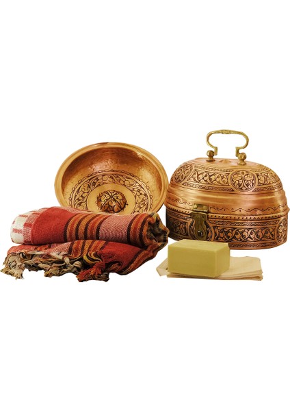 Bakır Hamam Seti Oyma Nakış İşlemeli Mat Bakır Renk