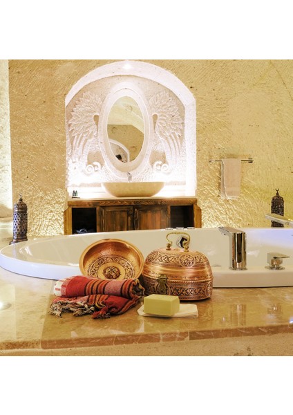 Bakır Hamam Seti Oyma Nakış İşlemeli Mat Bakır Renk