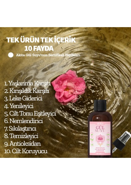 % 100 Doğal Yağı Alınmamış Mini Gül Suyu Cam Şişe 50 ml