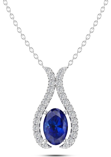 Pırlantalı Lale Safir Kolye