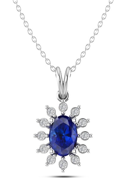 Oval Pırlantalı Safir Kolye
