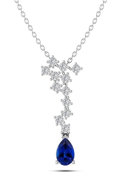 Pırlantalı Safir Işıltı Kolye