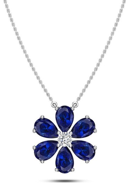 Pırlanta Safir Flower Kolye