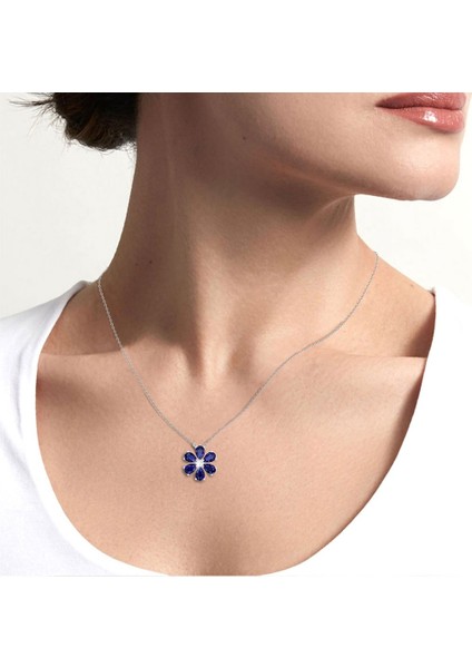 Pırlanta Safir Flower Kolye