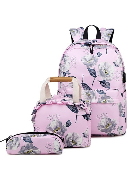 Desenli 3 Parça Çanta Seti Pembe (Yurt Dışından)
