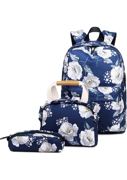 Desenli 3 Parça Çanta Seti Mavi (Yurt Dışından)