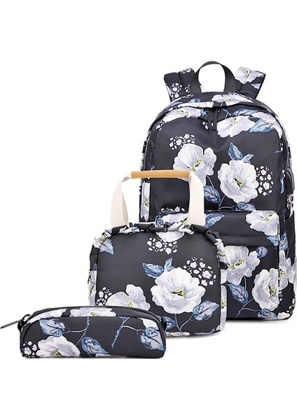 Desenli 3 Parça Çanta Seti Siyah (Yurt Dışından)