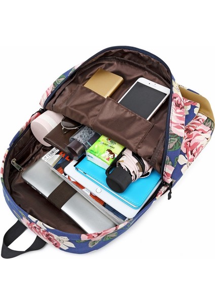 Çiçek Desenli Çanta Seti Mavi (Yurt Dışından) fırsatları