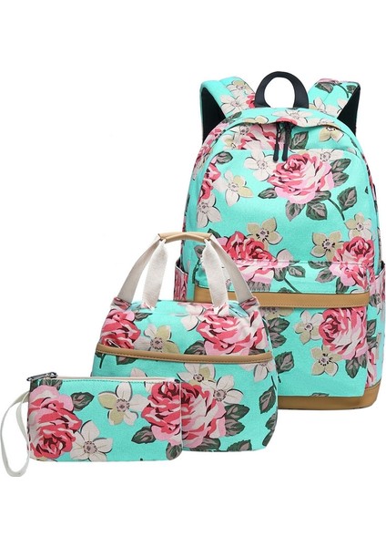 Çiçek Desenli Çanta Seti Yeşil (Yurt Dışından)