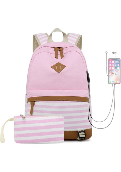 2 Parça USB Kablolu Çanta Pembe (Yurt Dışından)