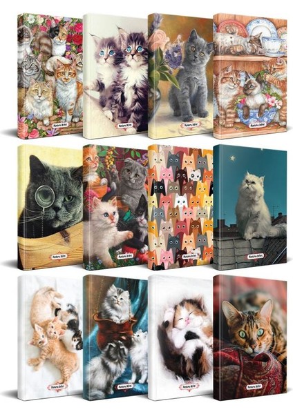 Kedi Temalı Süresiz Planlama Defter Seti 13,5 x 21 cm 12'li