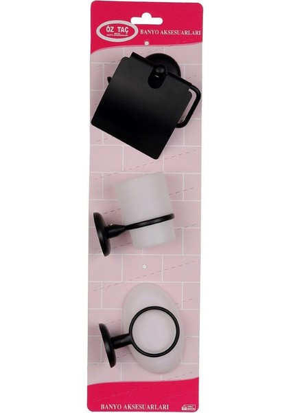 Banyo Aksesuarı 3'lü Set Tuvalet Kağıtlıgı +Sabunluk + Diş Fırçalık Siyah fiyatları
