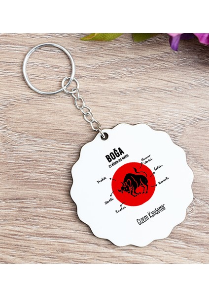 Kişiye Özel Boğa Burcuna Hediye Ahşap Anahtarlık