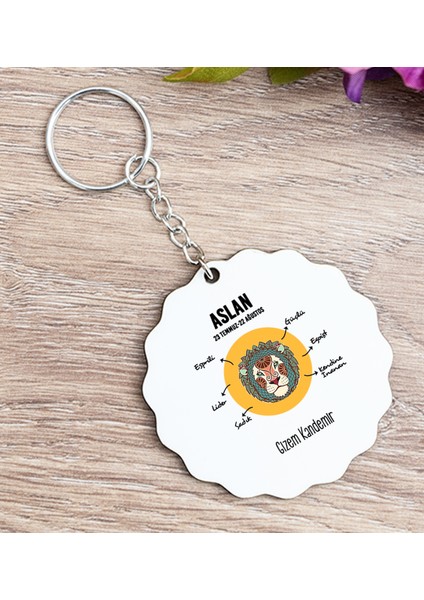 Kişiye Özel Aslan Burcuna Hediye Ahşap Anahtarlık
