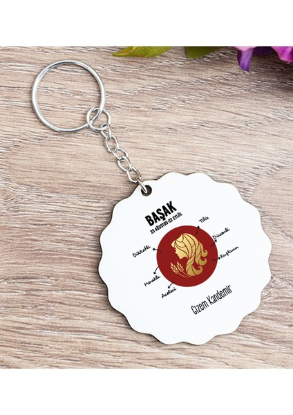 Kişiye Özel Başak Burcuna Hediye Ahşap Anahtarlık