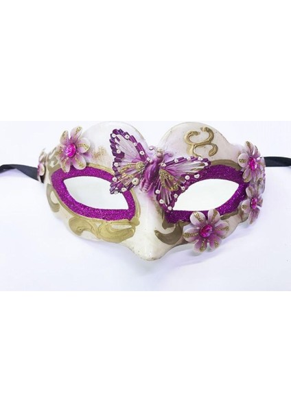 Kelebek Desenli Masquerade Parti Maskesi Mor Renk