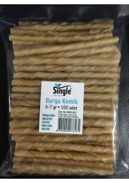 Kemik Burgu Çubuk Naturel 12 cm 6 gr 100 Lü