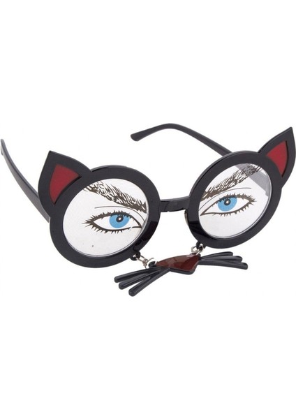 Bıyıklı Kedi Şekilli Halloween Parti Gözlüğü Siyah Renk