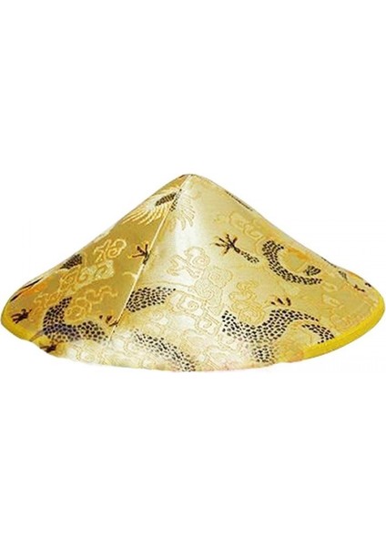 Asian Çinli Parti Şapkası Keçe Üzeri Saten Kaplama Altın
