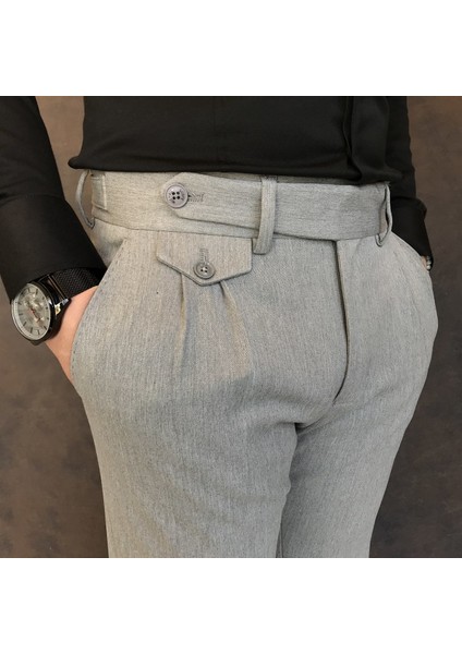 Italyan Stil Slim Fit Erkek Pileli Kumaş Pantolon Gri T5286 fiyatları