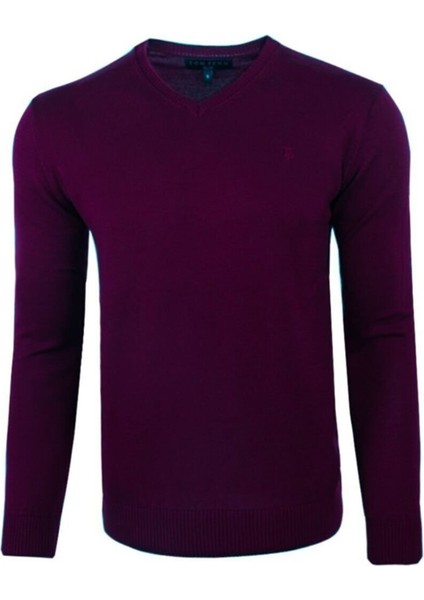 Regular Fit Bordo Erkek Pamuklu Düz Triko Kazak, OT-KZK-20011