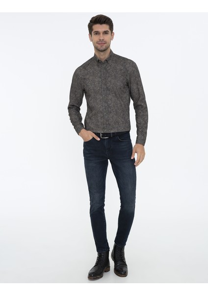 Pierre Cardin Erkek Haki Slim Fit Uzun Kollu Gömlek 50228348-VR027