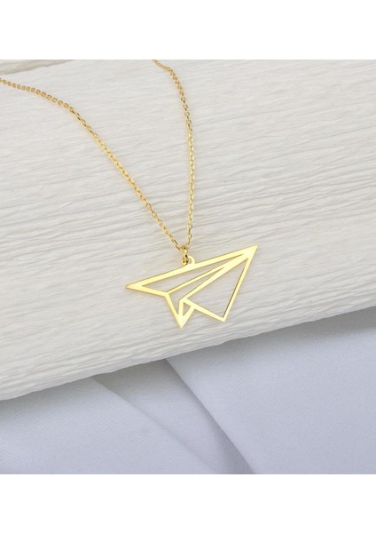 Origami Uçak Model Unisex Gümüş Kolye