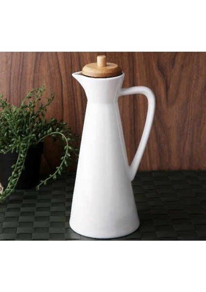 Bambu Kapaklı Porselen Yağdanlık 775 ml