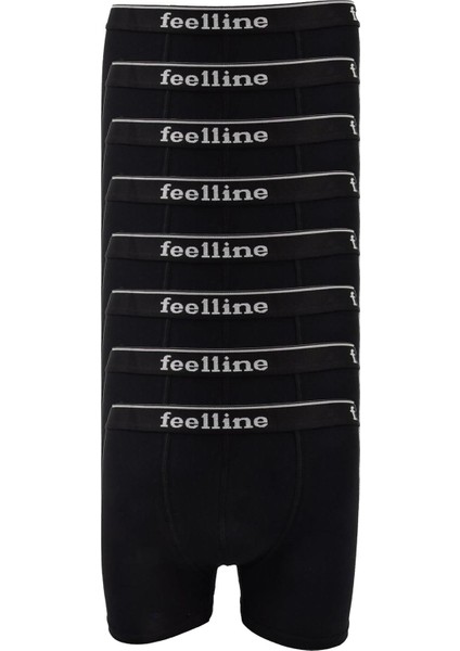 8 Adet Feelline Siyah Pamuklu Doğal Likralı Erkek Boxer