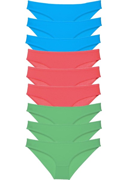 9 Adet Süper Eko Set Likralı Kadın Slip Külot Yeşil Fuşya Mavi