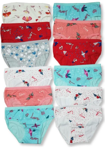 12 Adet Kız Çocuk Desenli Slip Külot