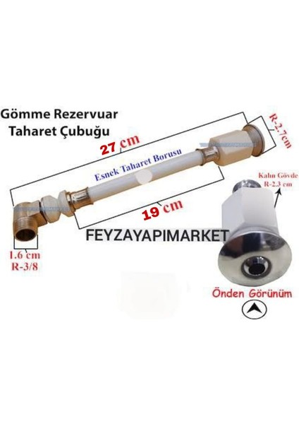 Gömme (Asma) Klozet Taharet Çubuğu 27 cm