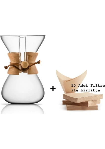 Black Goat 800ML *chemex Kahve Demleme Ekipmanı (Dripper Coffee Server)+50 Adet Chemex Uyumlu Filtre