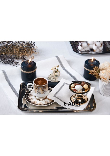Caka Home 6'lı Kokteyl Peçetesi Zikzak Nakışlı Keten Efektli Silver Sim Renkli