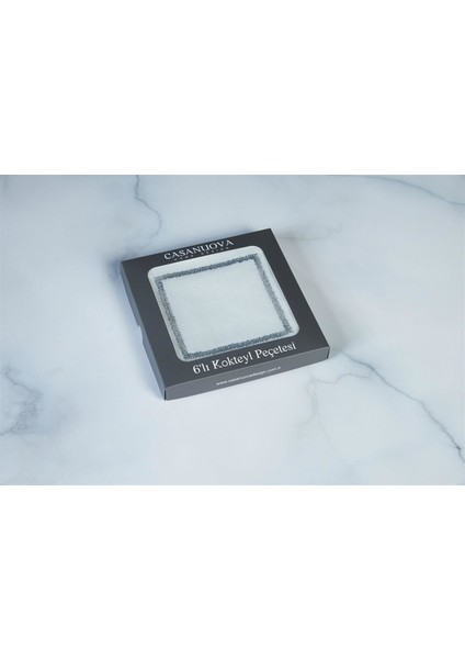 Caka Home 6'lı Kokteyl Peçetesi Zikzak Nakışlı Keten Efektli Silver Sim Renkli