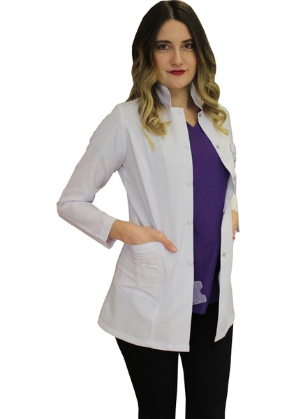 Hakim Yaka Kadın Ceket Boy - Uzun Kol Doktor Önlüğü , Öğretmen , Laboratuvar , Hastane Forması , Beyaz Önlük