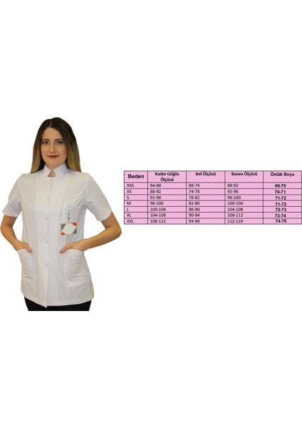 Safa Forma Hakim Yaka Kadın Ceket Boy - Kısa Kol Doktor Önlüğü , Öğretmen , Laboratuvar , Hastane Forması , Beyaz Önlük