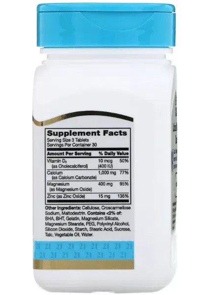 21ST Century, Calcium Magnesium Zinc + D3, 90 Tablets.