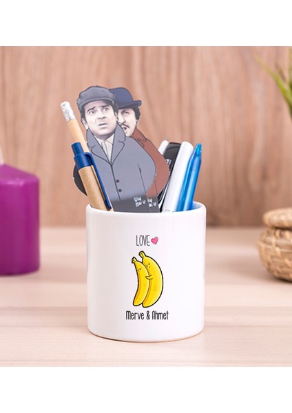 Kişiye Özel Sevimli Muzlar Seramik Kalemlik