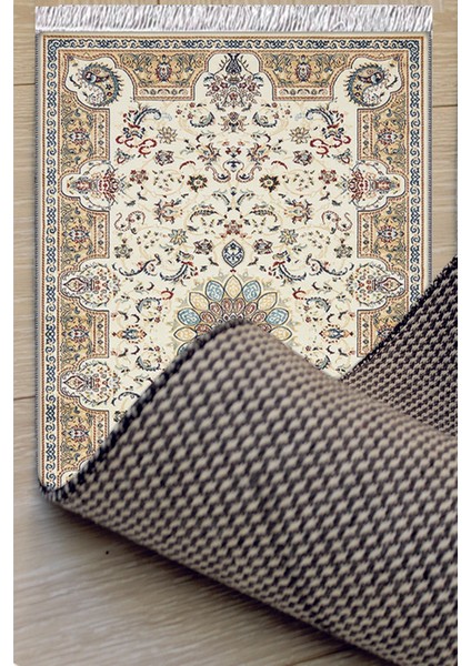 Krem Kahve Desenli Yıkanabilir Kaymaz Klasik Salon Halısı Dekoratif Kilim ARM-1003