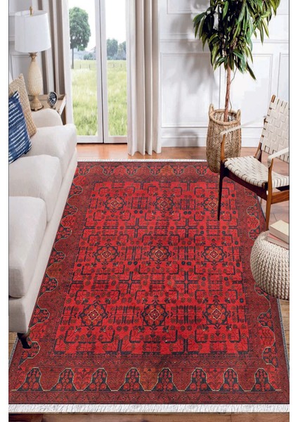 Soho Halı Kırmızı Otantik Desenli Yıkanabilir Kaymaz  Klasik Salon Halısı Dekoratif Kilim ARM-1013