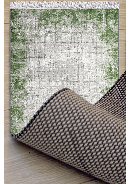 Yesil Gri Bordurlu Desenli Yıkanabilir Kaymaz Salon Halısı Dekoratif Kilim ARM-1060