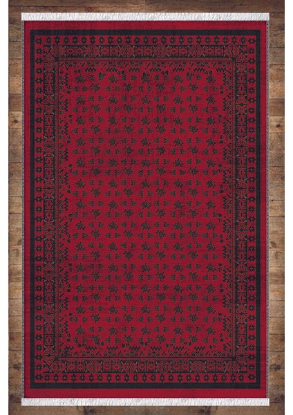 Bordo Otantik Motifler Desenli Yıkanabilir Kaymaz Salon Halısı Dekoratif Kilim ARM-1206