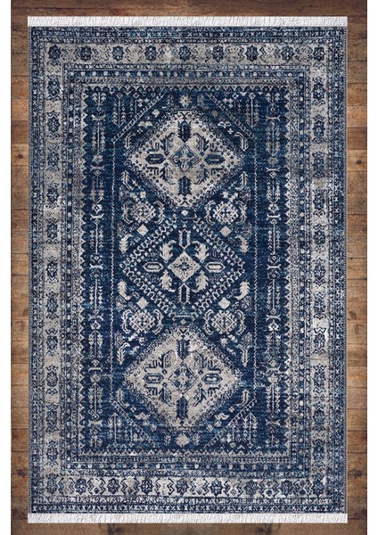 Mavi Beyaz Otantik Desenli Yıkanabilir Kaymaz Salon Halısı Dekoratif Kilim ARM-1041