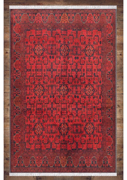 Kırmızı Otantik Desenli Yıkanabilir Kaymaz Klasik Salon Halısı Dekoratif Kilim ARM-1013